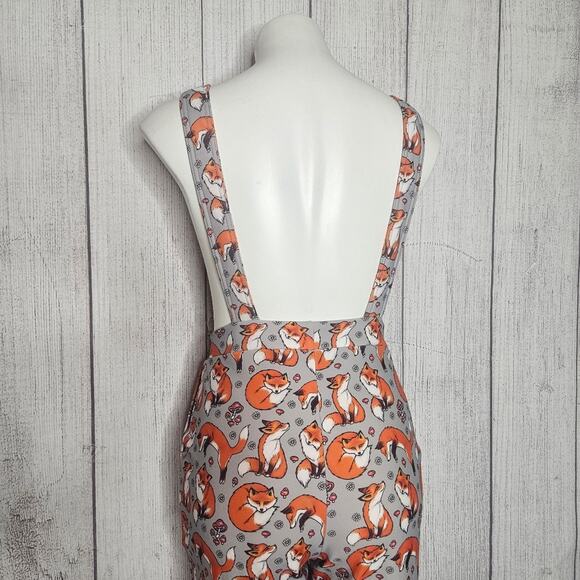 Blackmilk - For Fox Sake, Fleece Lined Gray Overalls w Foxes and Mushrooms, sz S - Picture 8 of 10